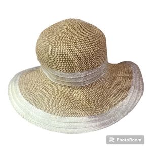 Magid Hats Wide Brim Floppy Beach Sun Hat Tan White  Womens One Size